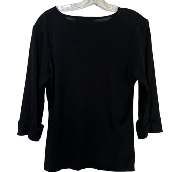 Exclusively Misook Medium Black Cuffed 3/4 Sleeve Sleek Classic Blouse Y7 - Picture 2 of 4